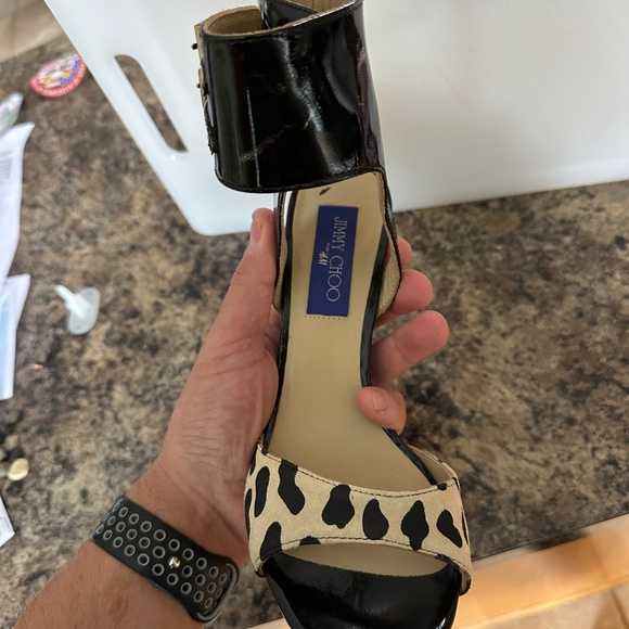 RARE Jimmy Choo x H&M sandals heels Size 38 - Black ankle cuff, dalmatian print - Picture 8 of 10